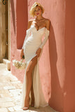 Ivory Mermaid Off the Shoulder Floor-Length Bridal Dress with Slit